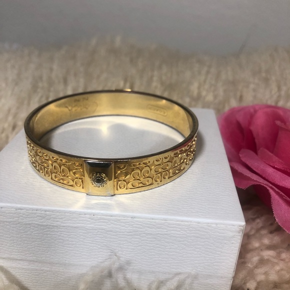 COACH Authentic Gold Tone Signature C Logo Bangle - Picture 3 of 6